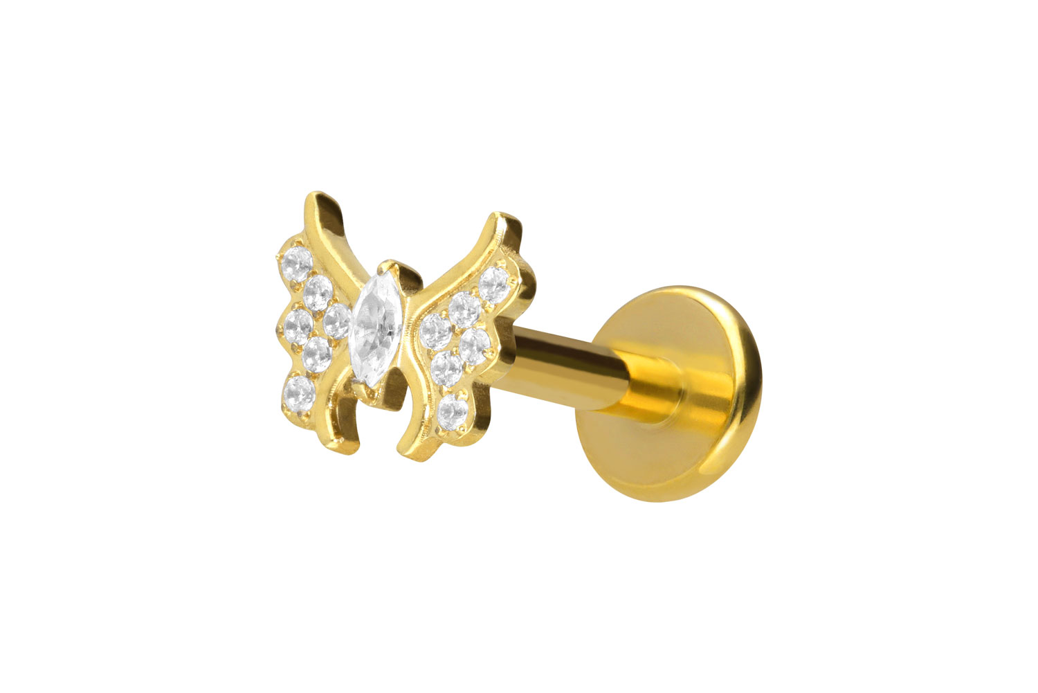 Titan Labret Piercing mit Push Fit KRISTALLSCHMETTERLING